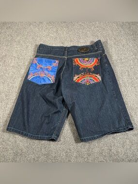 Vintage Y2K Coogi Denim Jean Shorts Embroidered Size 38 Jnco Style Baggy